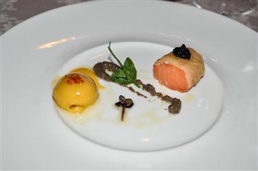 Vivaldi, Salmon confit, mushroom Duxelle and lemon grass Bouillabaisse